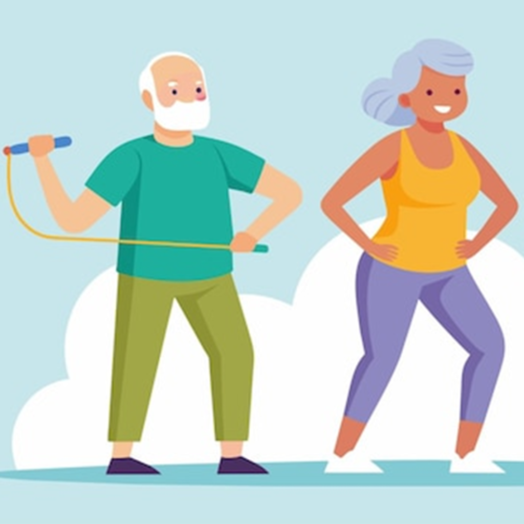 2 older people doing physical exercise for dementia prevention and mobility